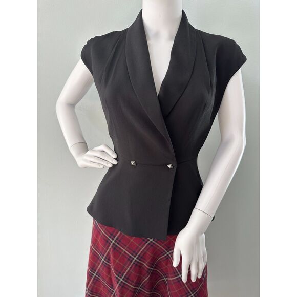 NWT BCBGeneration Black Double Breasted V Neck Peplum Top Blouse size 4 - Picture 1 of 7